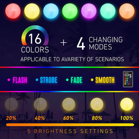 KIRALUMI LED Beach Ball showing four light modes at night.