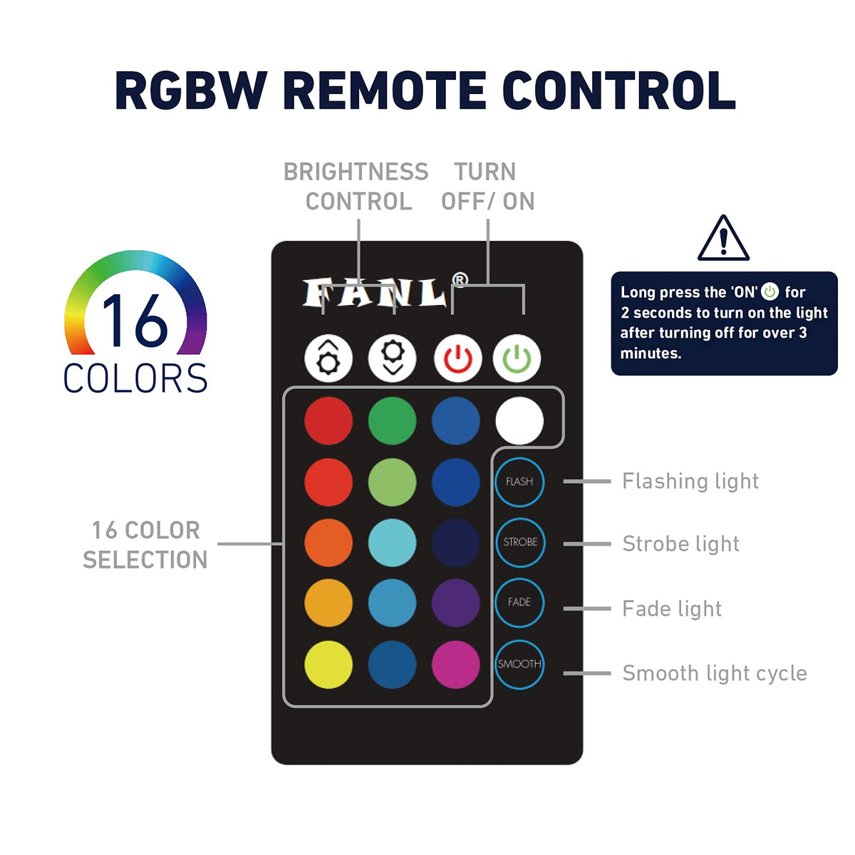 KIRALUMI Remote control reaches up to 100 feet.