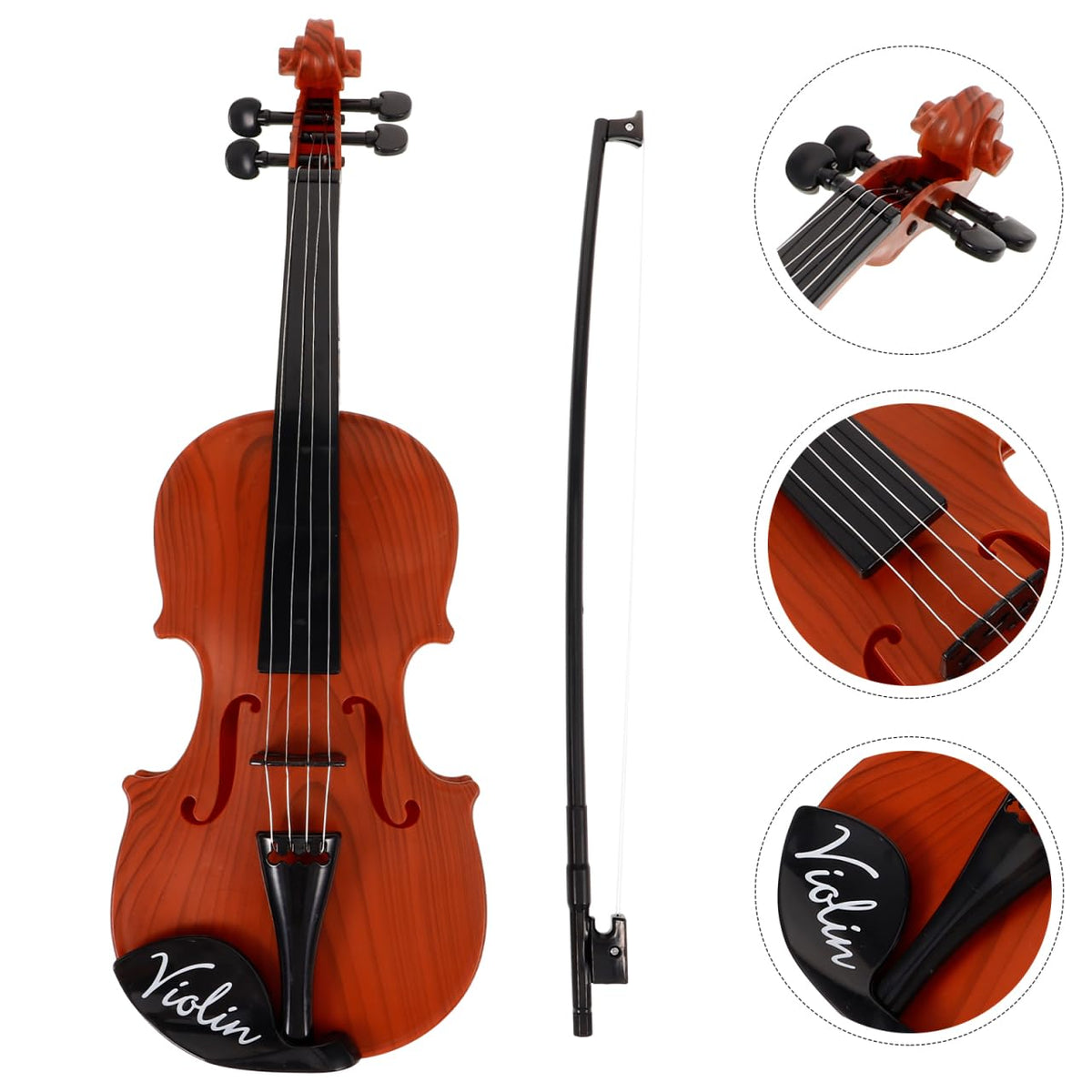 Kisangel kid playing violin toy, fostering early musical curiosity.