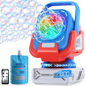Kiskey Bubble Machine front view with RGB lights for lively outdoor parties