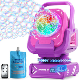 Kiskey Bubble Machine shown with remote control for easy outdoor setup