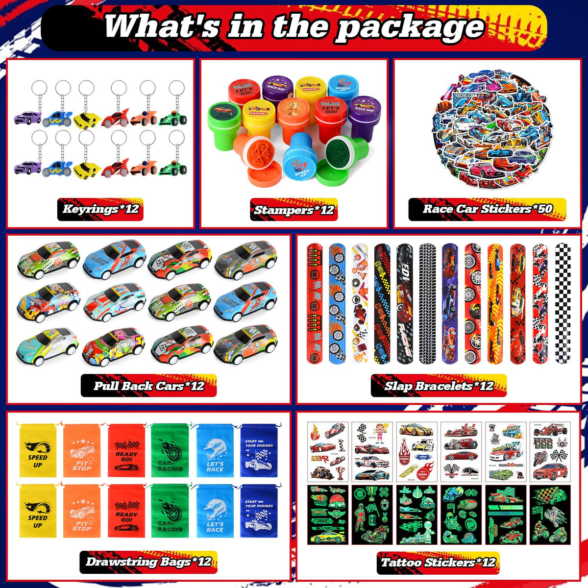 KISPATTI drawstring bags showcase race car patterns for sturdy party favors.