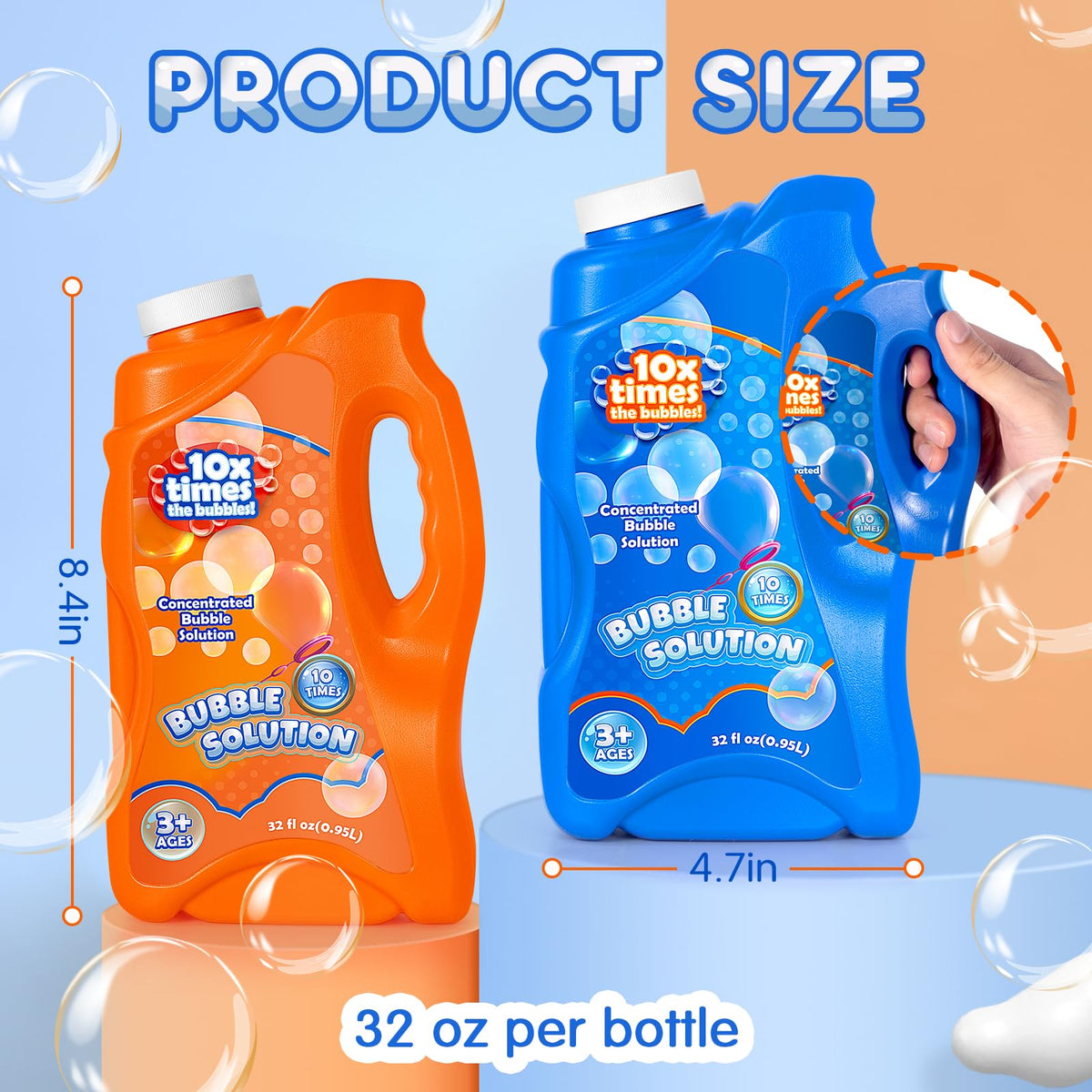 Kissdream bubble solution with handle cap for leak-free transport.