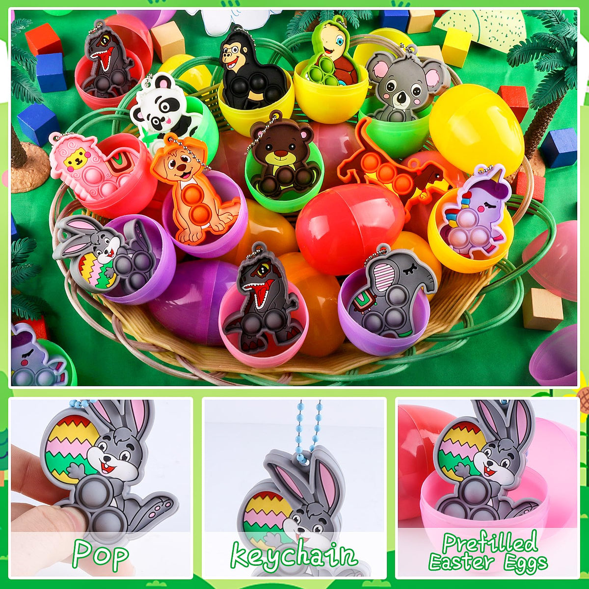 KissFree 2.75 inch Easter eggs prefilled with animal pop toys for kids