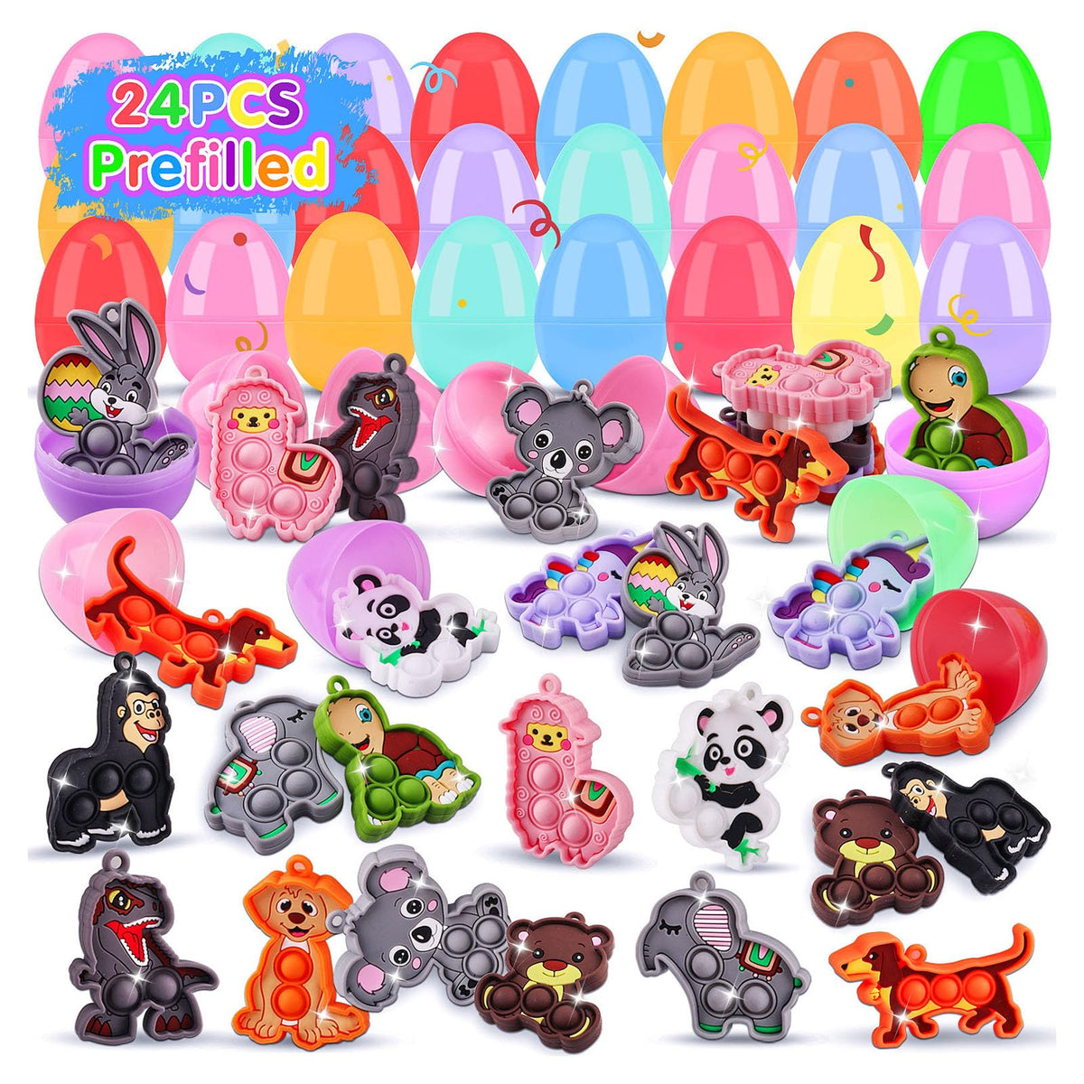 KissFree 24-pack Easter eggs with animal pop toys for a joyful egg hunt