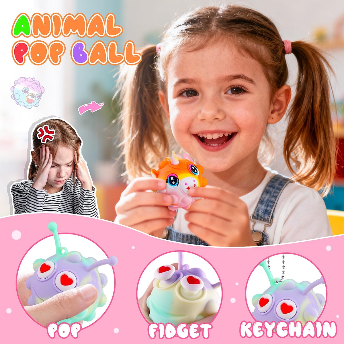 Child playing with KissFree Animal Pop Ball for portable fun.