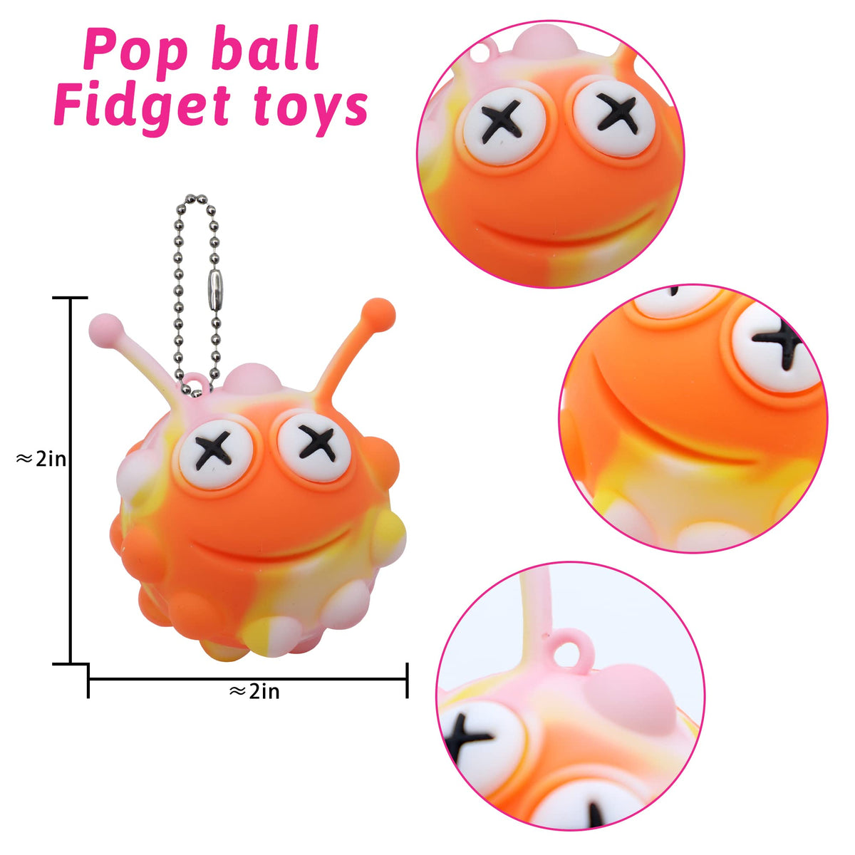 KissFree Animal Pop Ball on a keychain for portable fun and focus.
