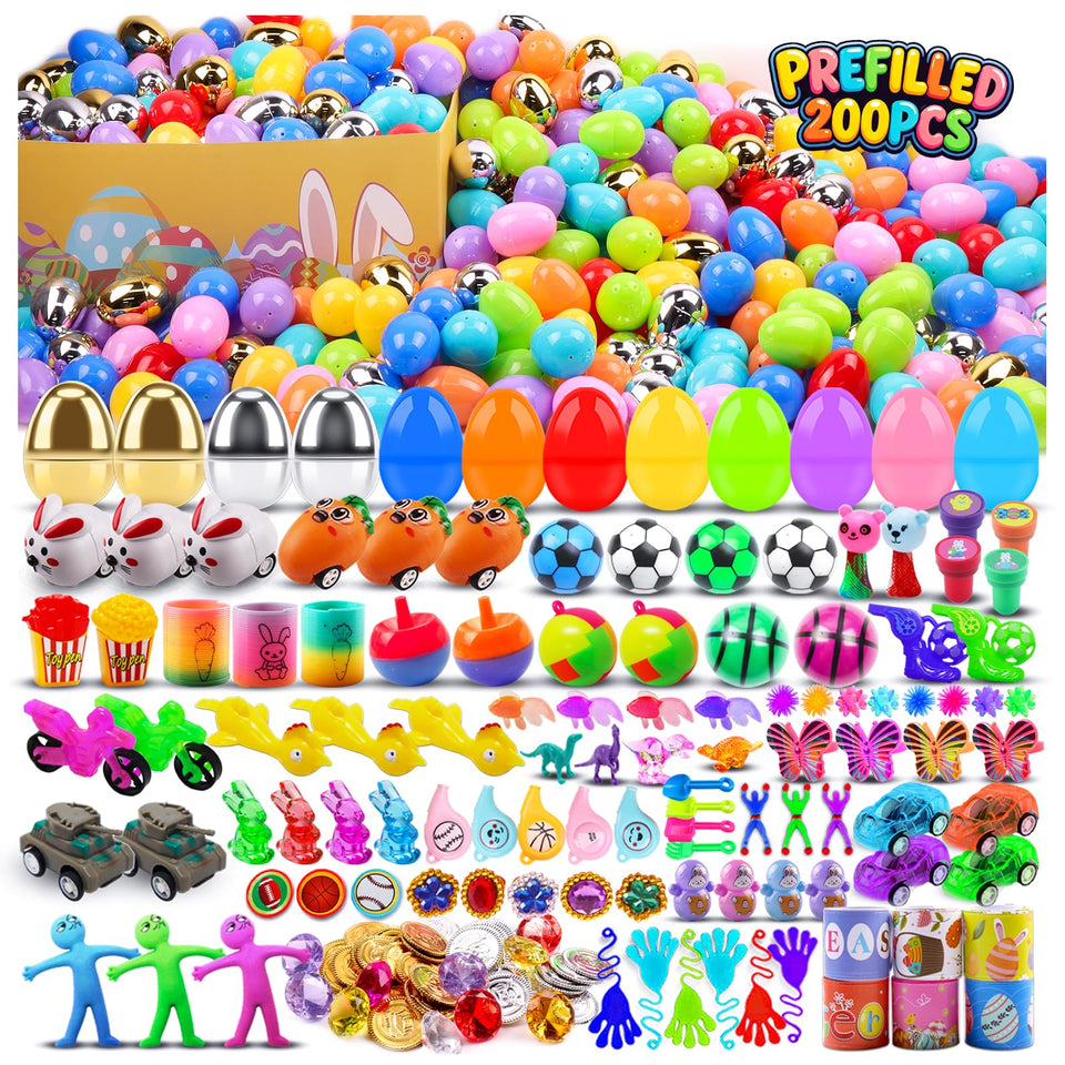 KissFuture prefills Easter eggs with toys inside for easy party planning and surprises.