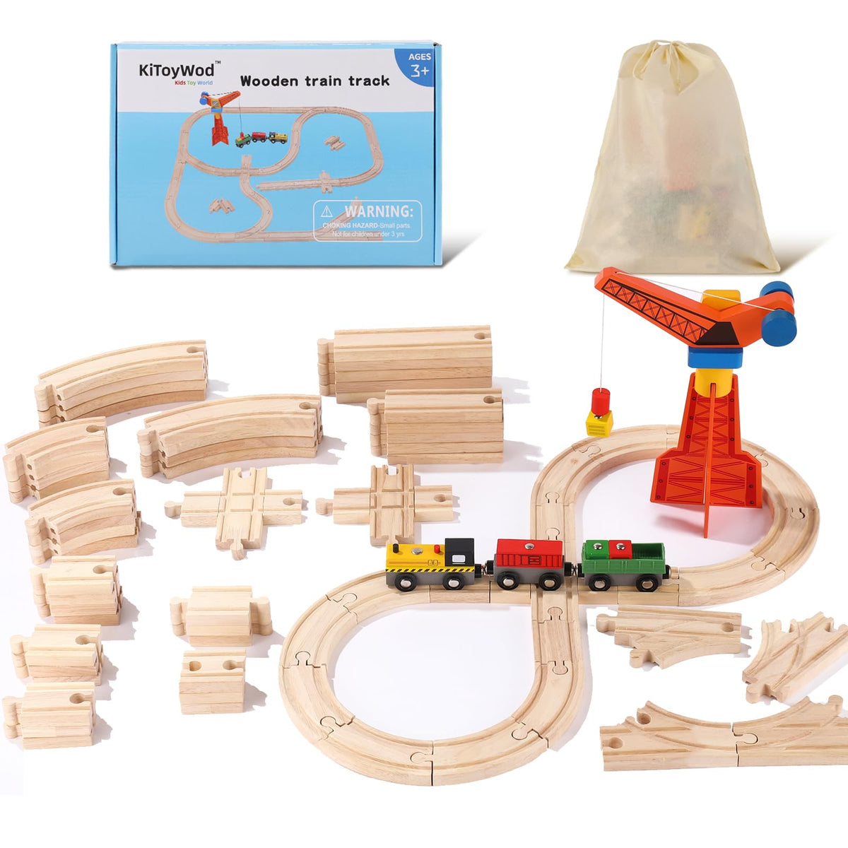 KiToyWod wooden track set enables creative layouts with 50 tracks.