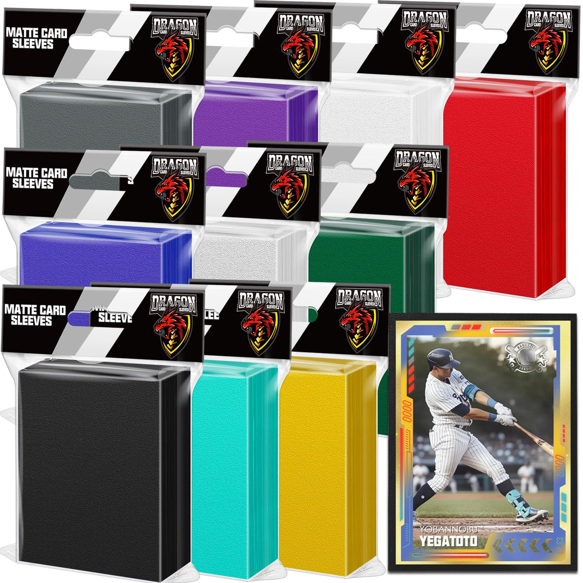 Kitoyz 1000Pcs sleeves in multi-color pack protect and organize trading cards.