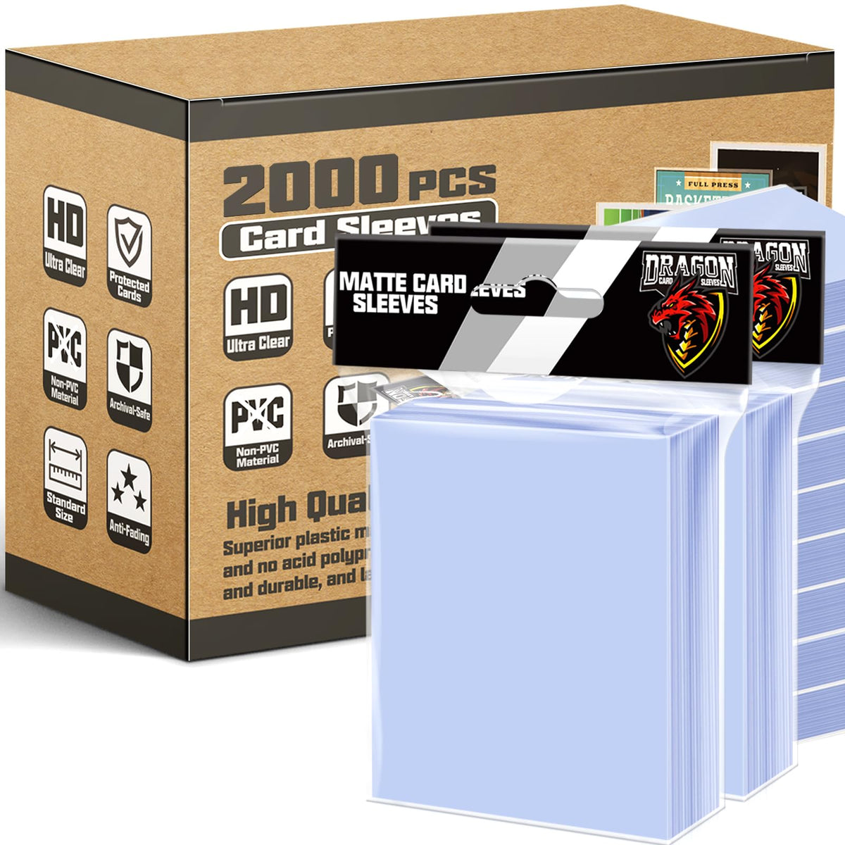 Kitoyz 2000-count sleeves package for bulk trading-card protection
