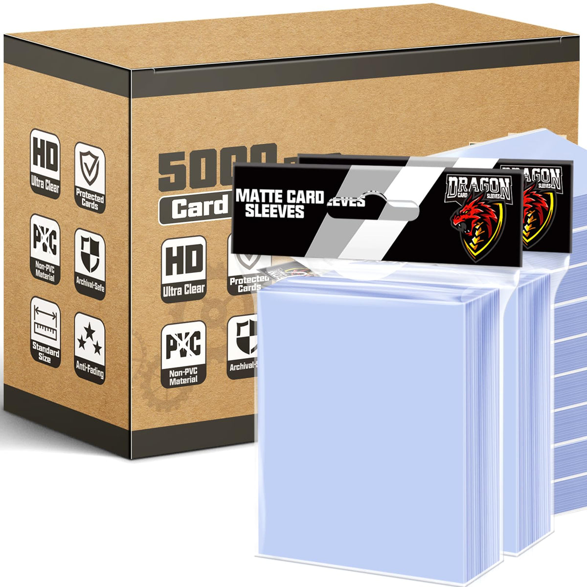 Kitoyz 5000-pack card sleeves in packaging for bulk storage and handling
