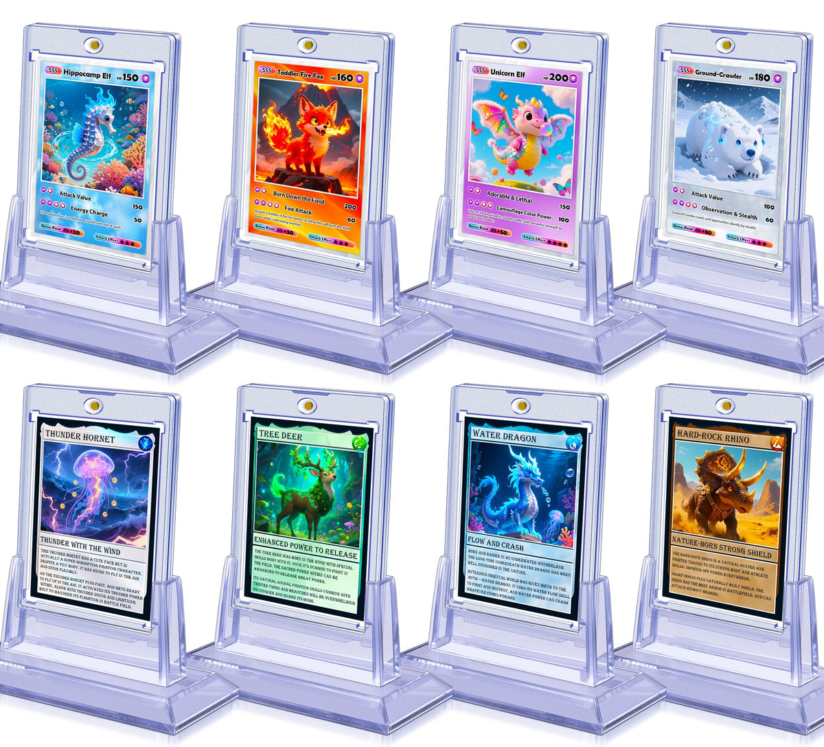 Kitoyz 8Pcs magnetic card holders with stands showcase cards clearly.