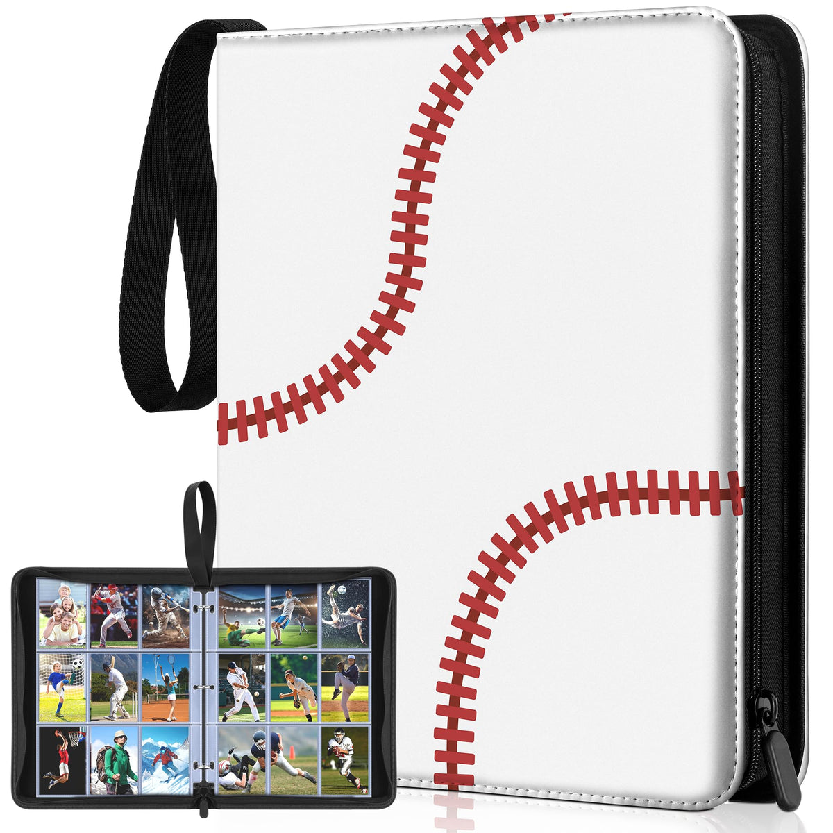 Kitoyz 900-pocket binder front view showing organized trading card sleeves.