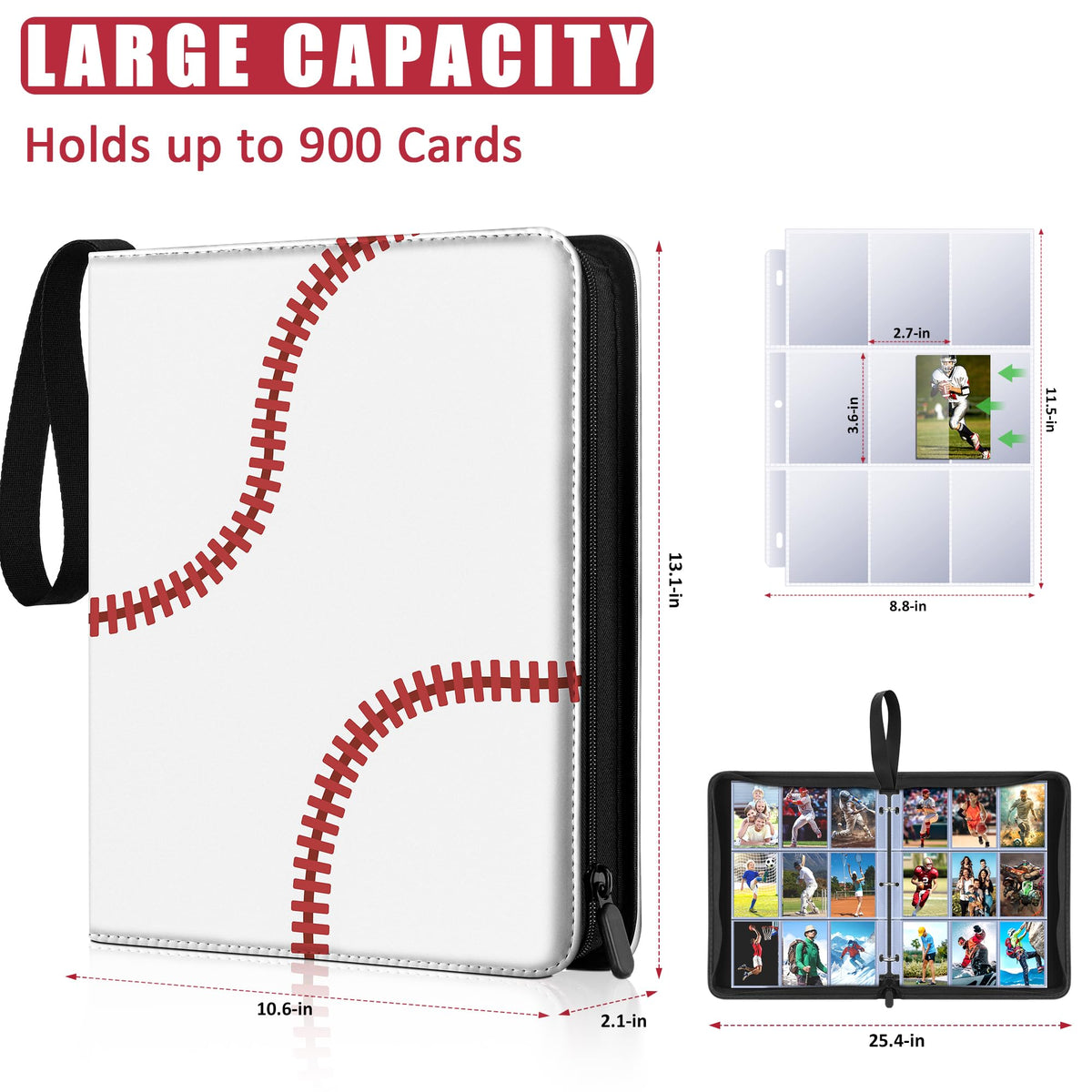 Kitoyz binder open to show double-sided pages with nine pockets per side for easy viewing.