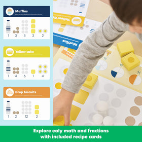 KiwiCo Bake-a-Cake ingredients pack boosts counting and fractions during pretend baking.