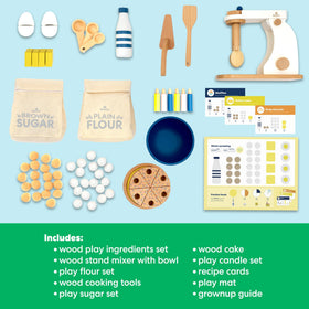 KiwiCo Bake-a-Cake play kitchen scene highlights collaborative pretend baking.