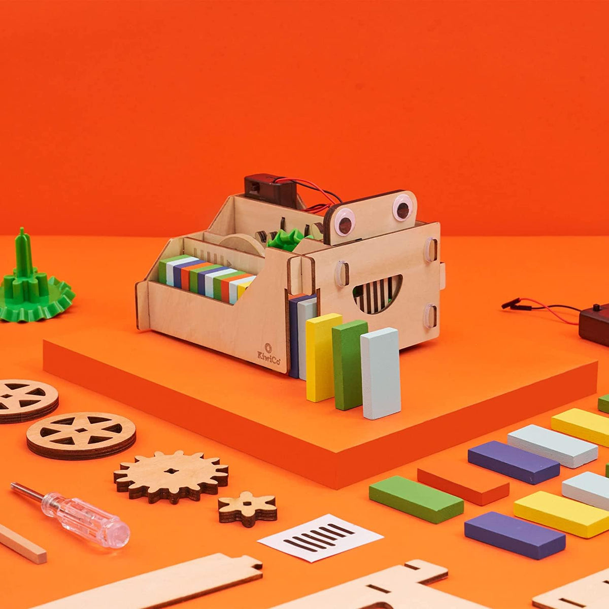 KiwiCo Domino Machine includes mini screwdriver for easy assembly.