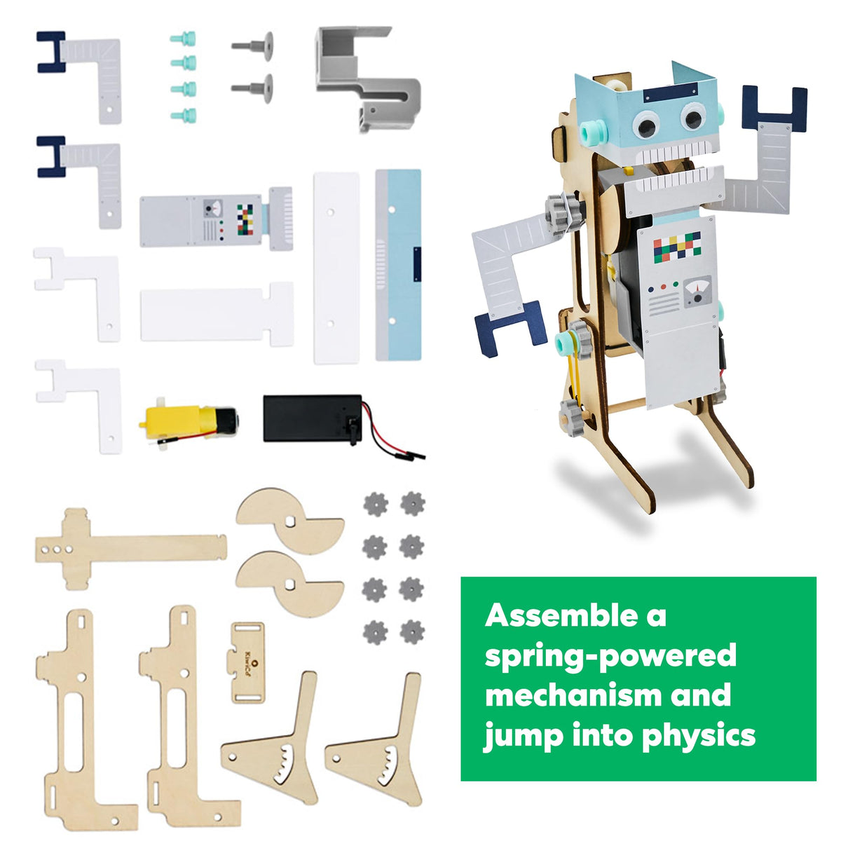 KiwiCo Jumping Robot spring mechanism powers hops for hands-on experiments