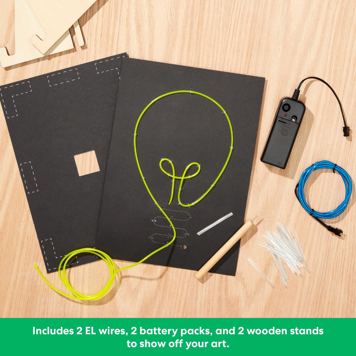KiwiCo light-up wire art kit battery pack feature portable power for glowing signs