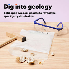 KiwiCo real geodes reveal sparkling crystals and hidden interiors for discovery.