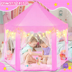 KIXINWA pink princess tent front view for cozy play space.