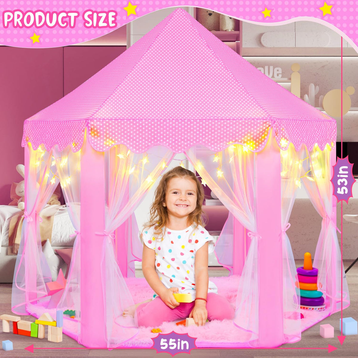 KIXINWA pink princess tent installation instructions simplify setup.