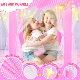 KIXINWA pink princess tent interior shows spacious area for sleep.