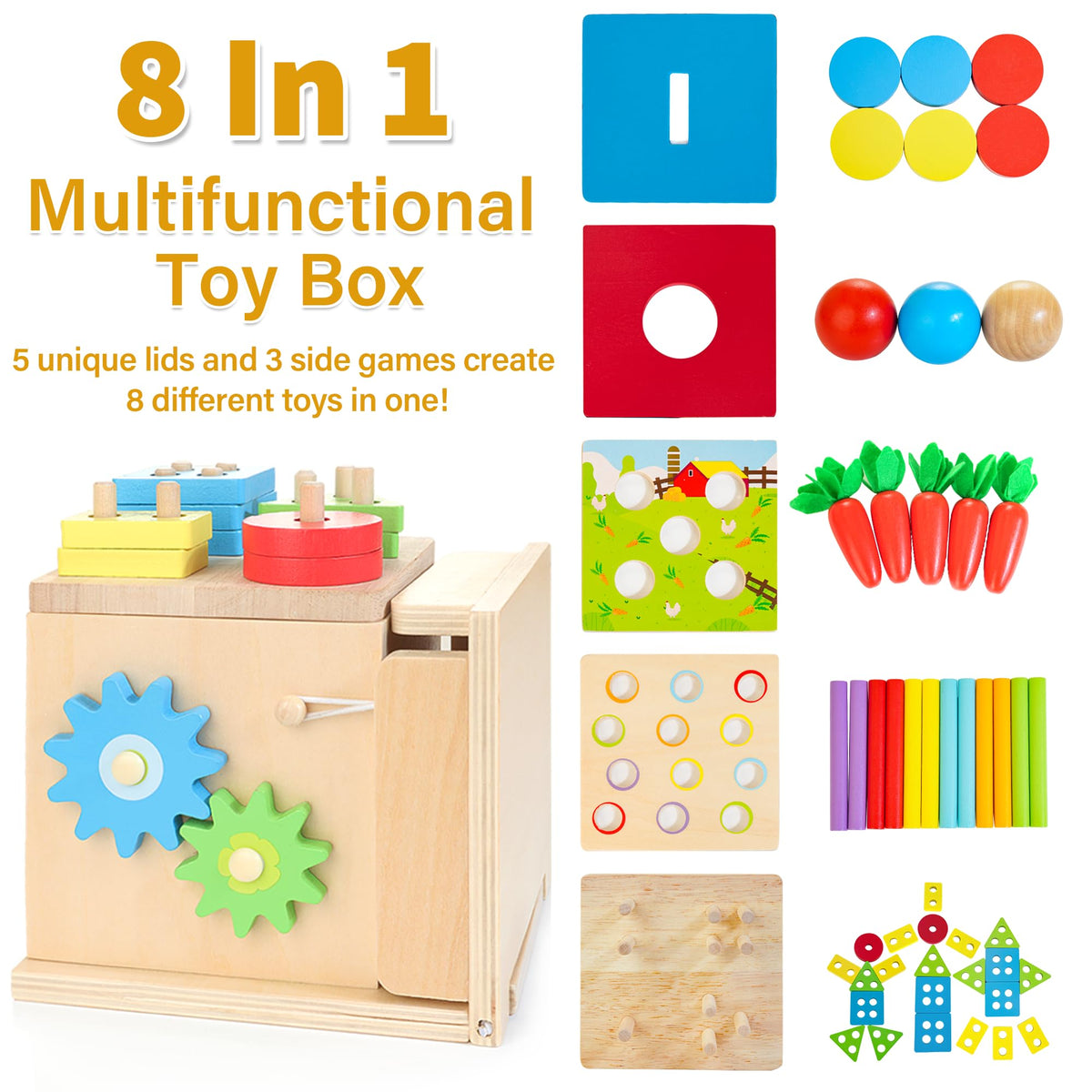 Kizfarm carrot harvest feature encourages hand-eye coordination during playtime.