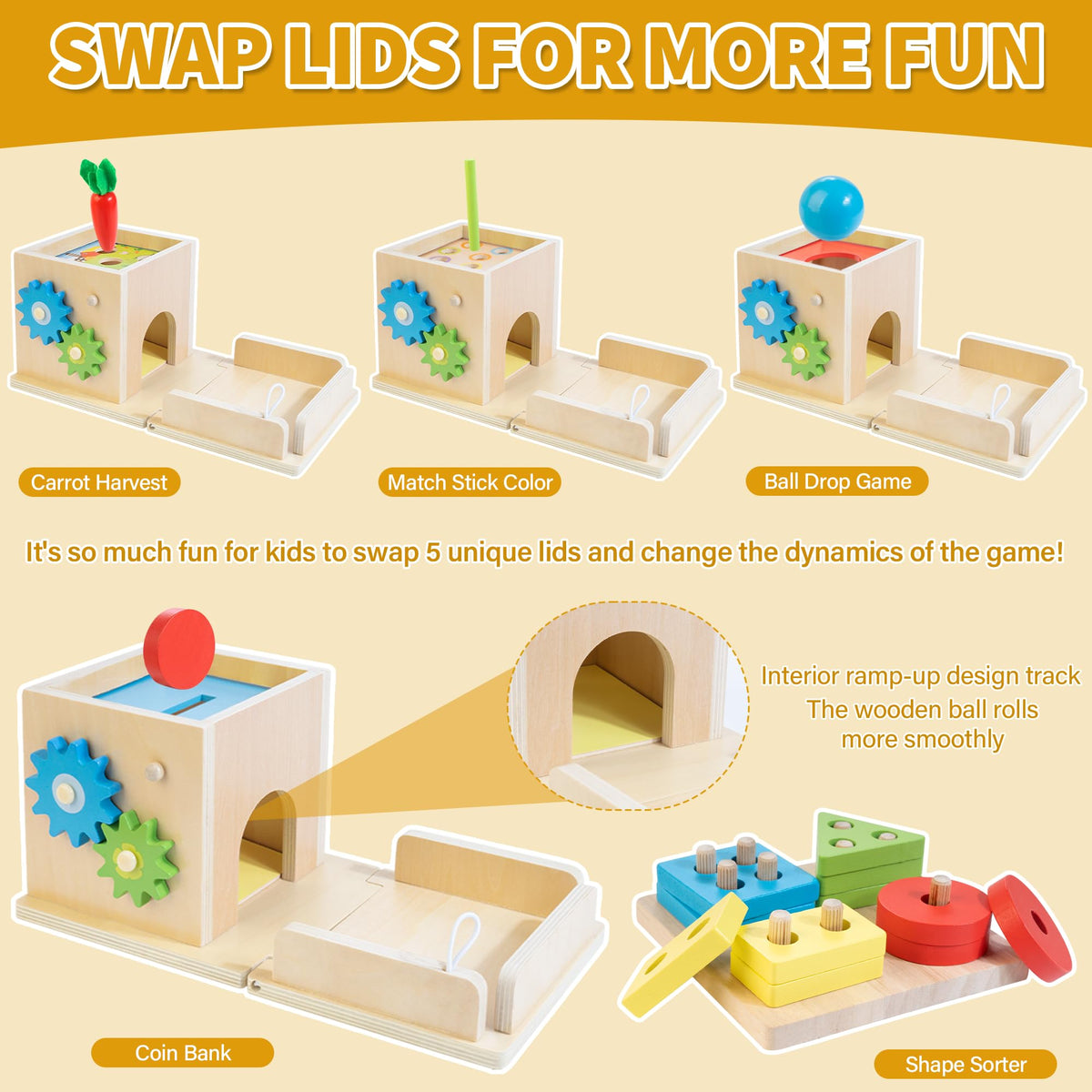 Kizfarm shape sorter supports early cognitive skills with hands-on sorting.