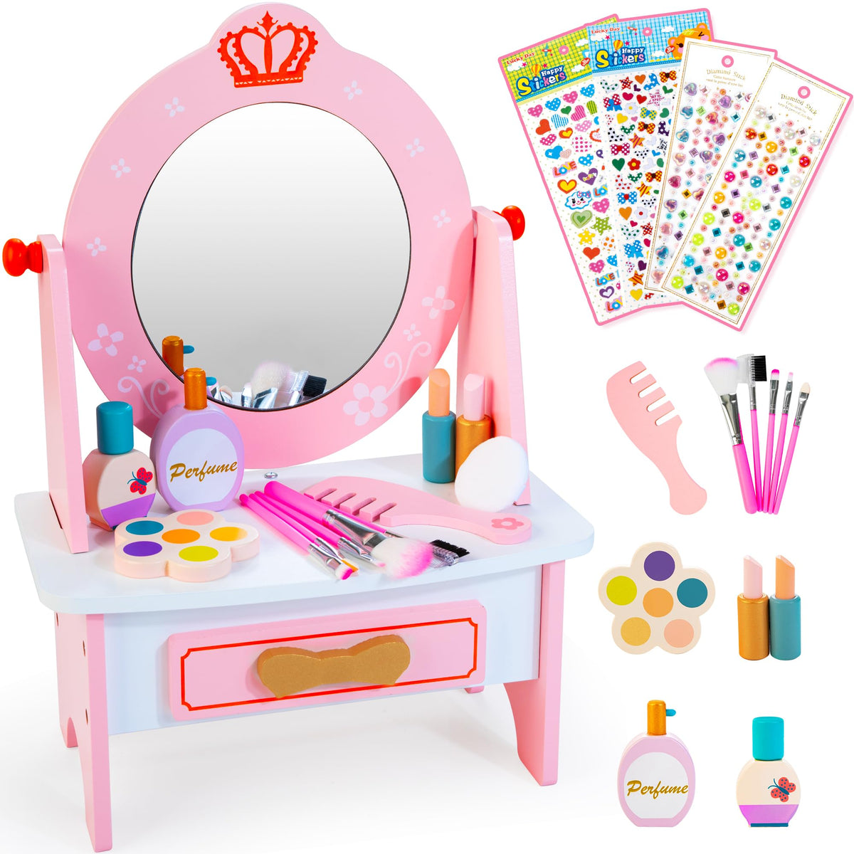 Kizfarm wooden vanity set with mirror for imaginative playtime