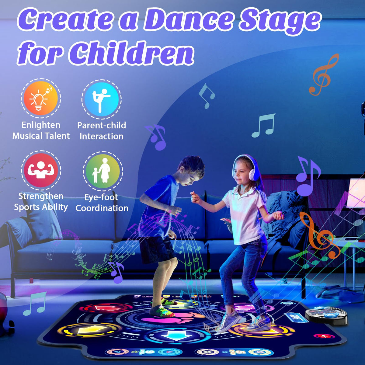 KIZJORYA dance mat uses 4 AA batteries for cordless fun.
