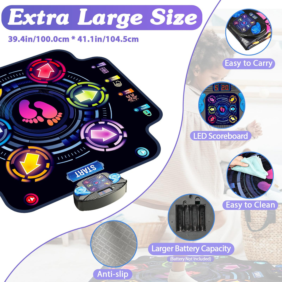 KIZJORYA dance mat non-slip base keeps kids safe.