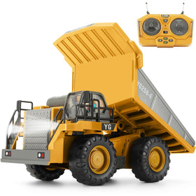 KIZJORYA RC dump truck with a metal bed offers realistic hauling action