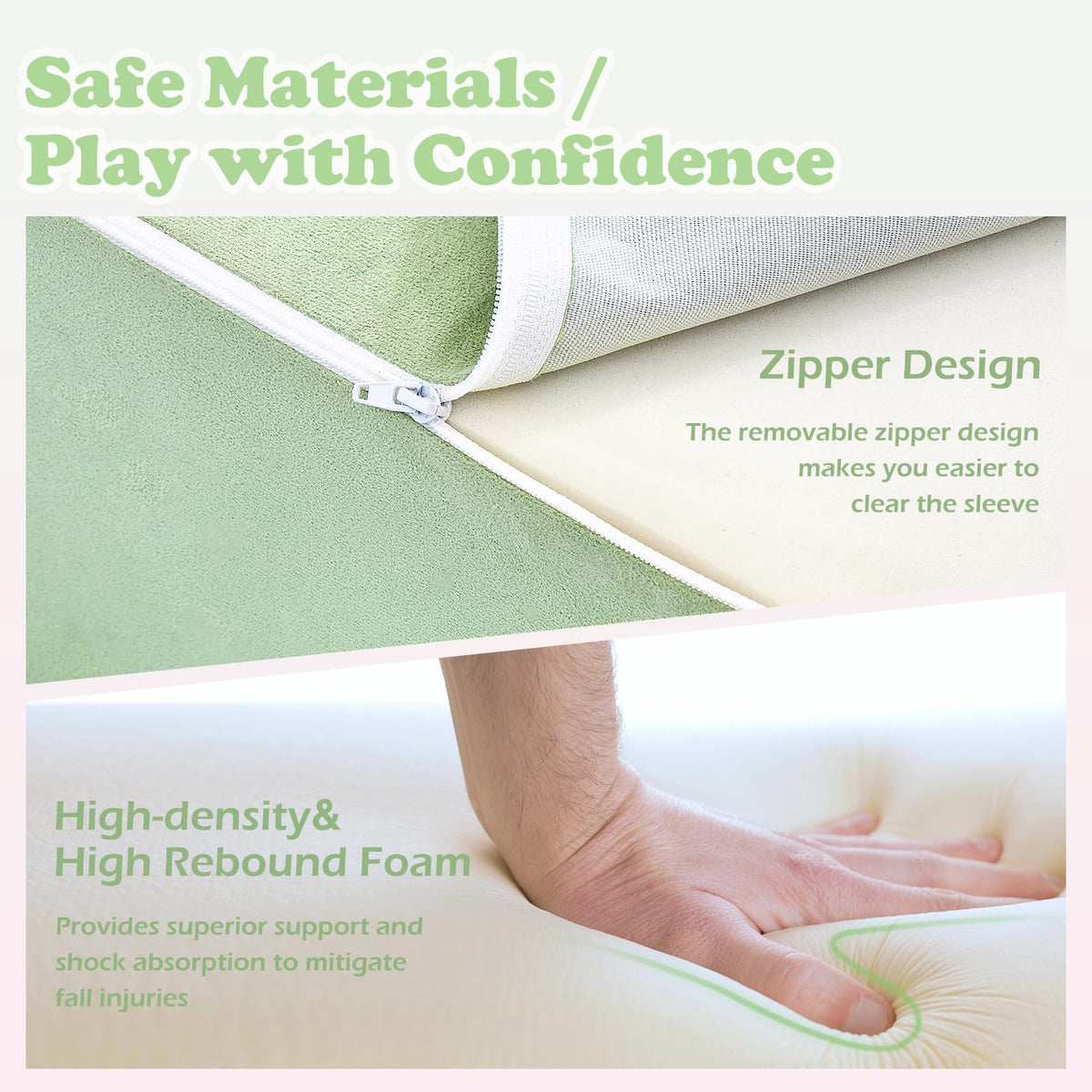 Hidden zipper safety detail protects skin during play with KIZLAND blocks.
