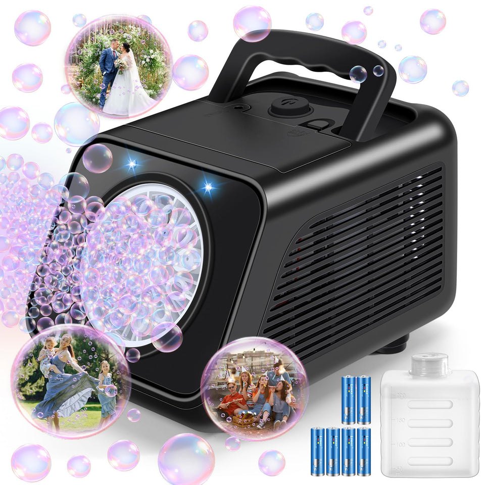 Kizmore bubble machine front view showing compact safe design and performance.