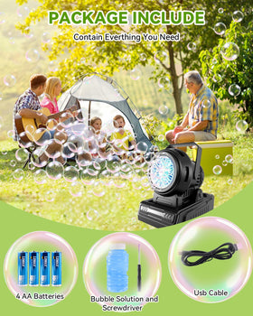 Kizmore Bubble Machine creates a bubble show for parties and celebrations.