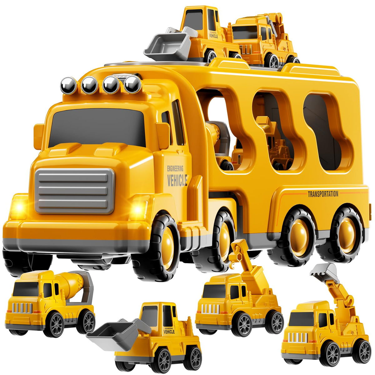 KIZONLY 5in1 Construction Trucks Carrier for immersive play and easy transport.