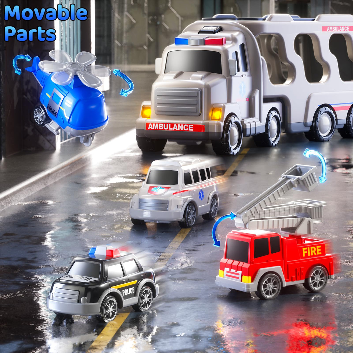KIZONLY ambulance truck set suitable for indoor or outdoor play environments