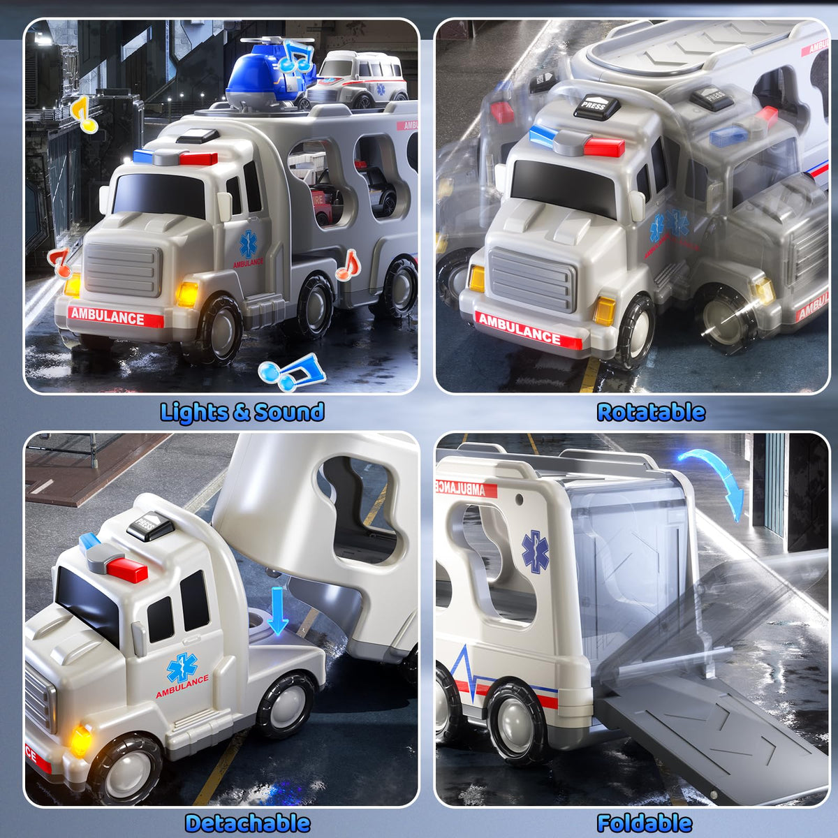 KIZONLY ambulance truck set side view supports collaborative play with friends