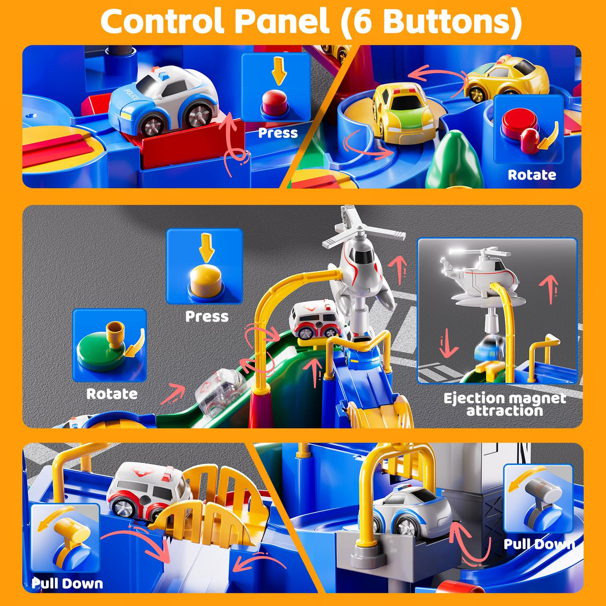 KIZONLY race track side view emphasizes safe rounded corners for toddlers.