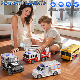 KIZONLY fire truck toy with water discharge and bright lights for action scenes.