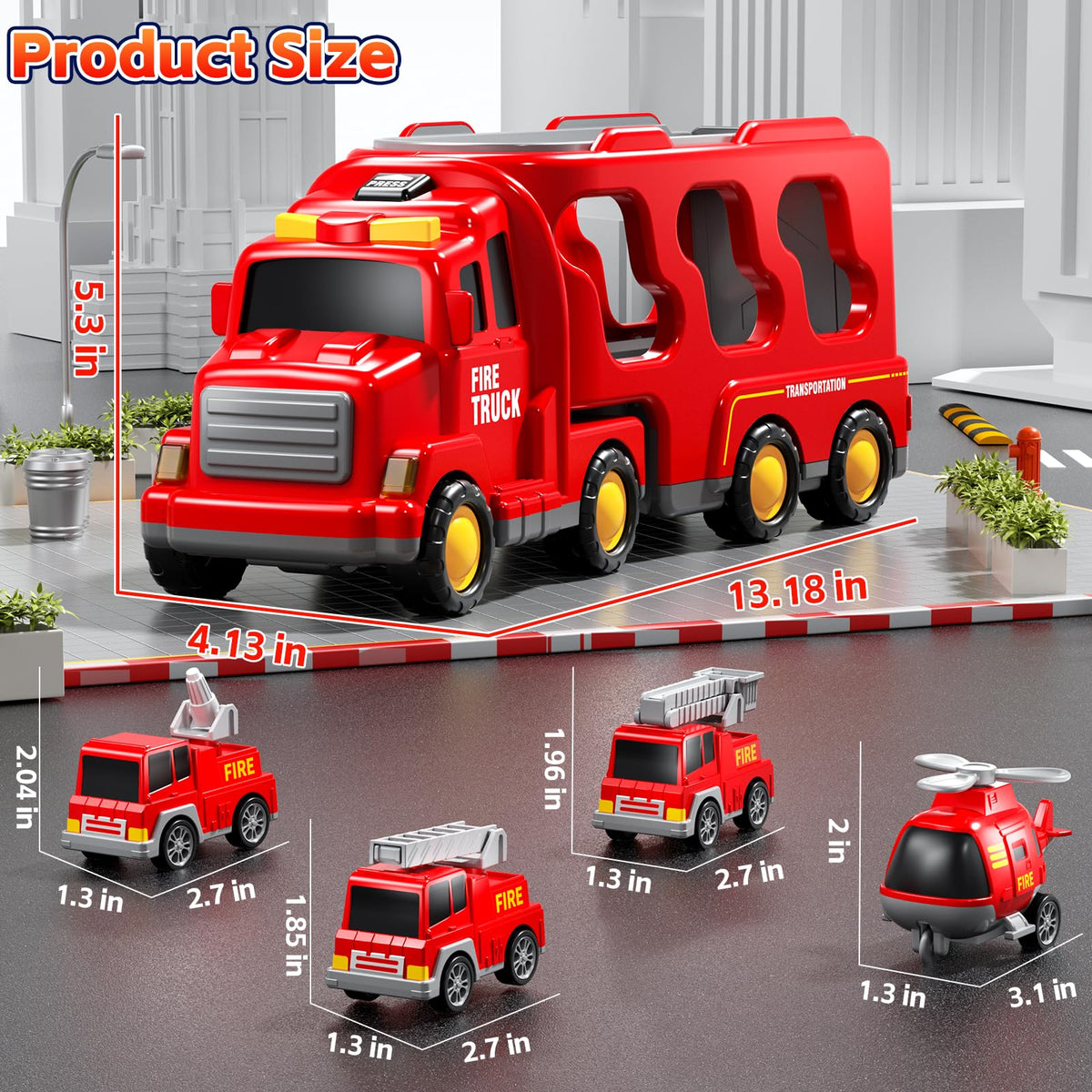 KIZONLY fire truck fire car image for easy push play.