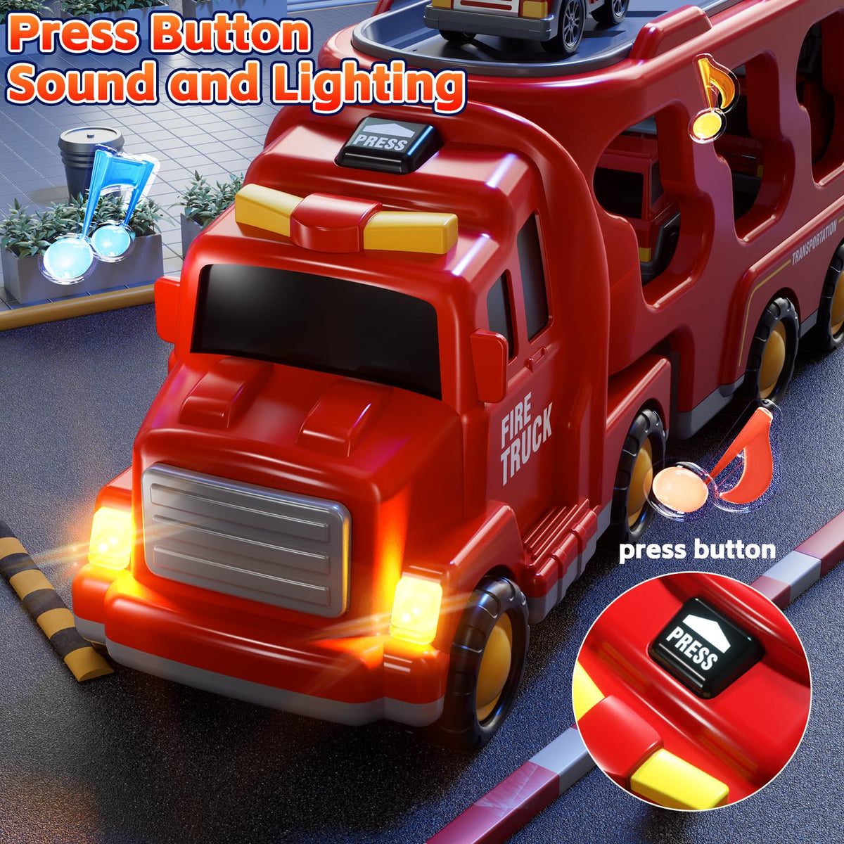KIZONLY fire truck helicopter image, promotes rescue-themed play.