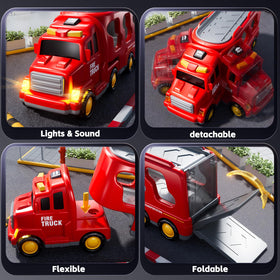KIZONLY fire truck light-button close-up, promotes interactive play.