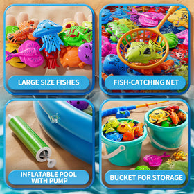 KIZONLY fish nets and pails support tidy collection during fishing play