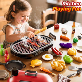 KIZONLY Kids Grill Playset with tongs and utensils for pretend cooking