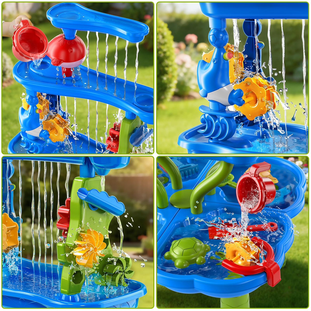 KIZONLY toddler water table features cascading waterfall for sensory-friendly play.