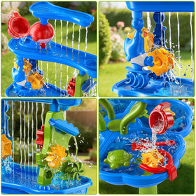 KIZONLY toddler water table features cascading waterfall for sensory-friendly play.