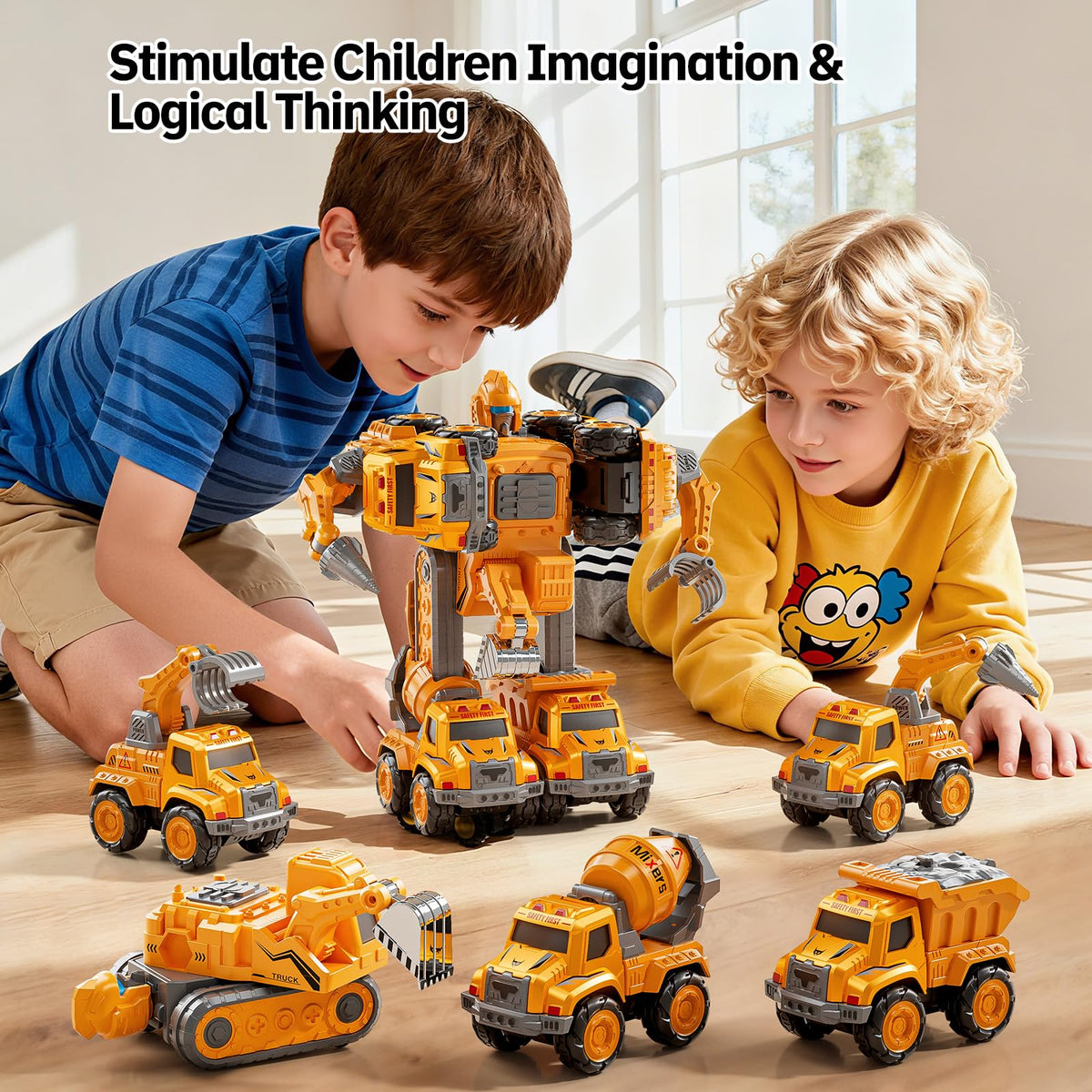 KIZONLY Transform Toys crane-robot mode for pretend construction and transformation play.